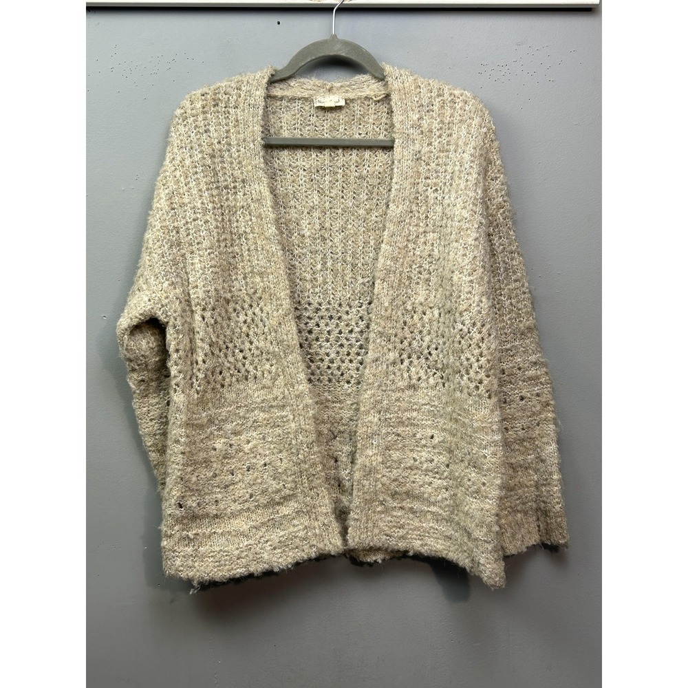 Hem & Thread Cardigan Sweater Womens Small Beige Open Front Fuzzy Knit Cozy‎